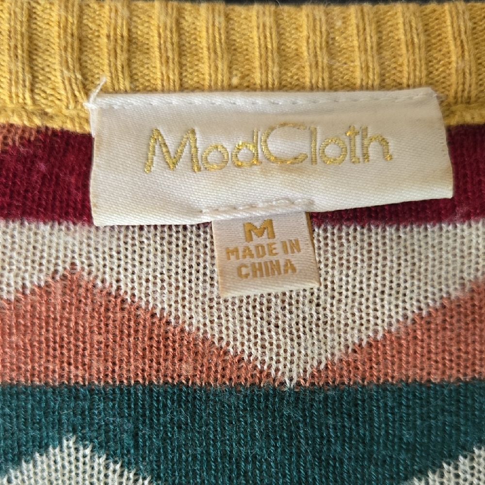 ModCloth Mustard Yellow Chevron Yoke Button-Up Cardigan - Picture 2 of 4